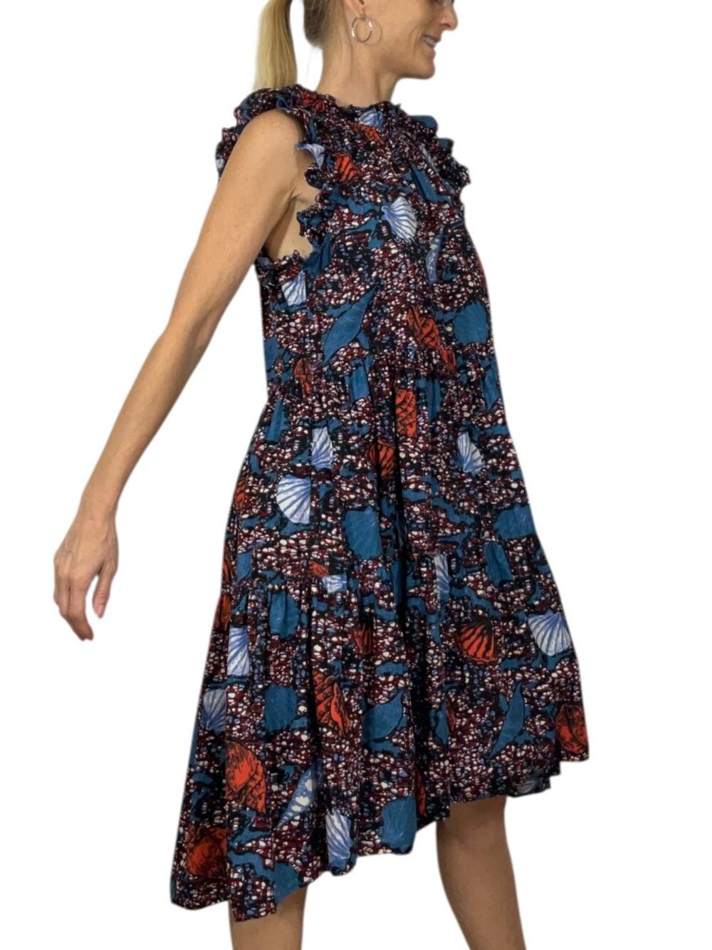 Ulla Johnson Tamsin Dress 6 Azul Cotton Ruffles Red White Blue Seashell Design - Picture 4 of 16